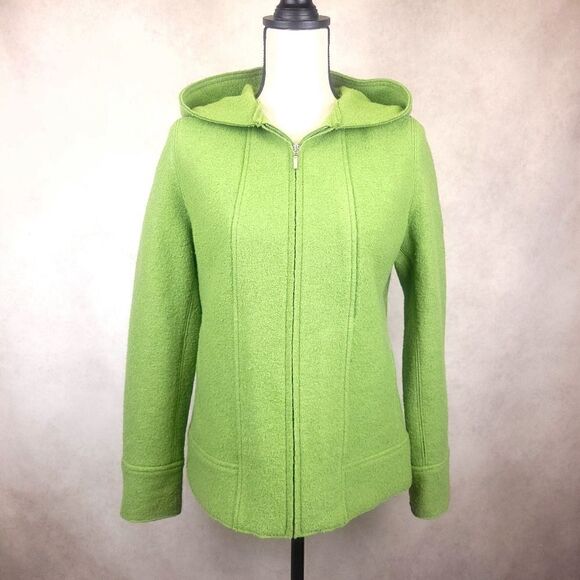 Vintage Hilary Radley Green Hooded Zippered Wool Coat Size Small - Picture 1 of 12
